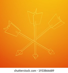Medieval bow arrow. Wireframe low poly mesh vector illustration.