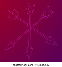Flecha de arco medieval. Ilustración vectorial de malla baja de malla de malla de alambre.