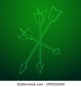 Medieval bow arrow. Wireframe low poly mesh vector illustration.