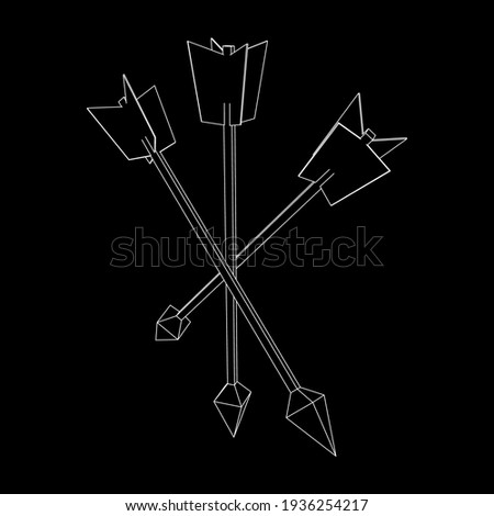 Medieval bow arrow. Wireframe low poly mesh vector illustration.