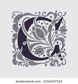 Logo de la letra C medieval en ornamento floral y eclosión diagonal. Tapa de caída de estilo gótico vintage. Vector de lujo inicial. Icono grabado victoriano para monograma real, invitación clásica.