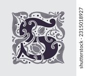 Medieval capital letter S logo in floral ornament and diagonal hatching. Vintage antique gothic style drop cap. Luxury vector initial. Victorian engraved icon for royal monogram, classic invitation.
