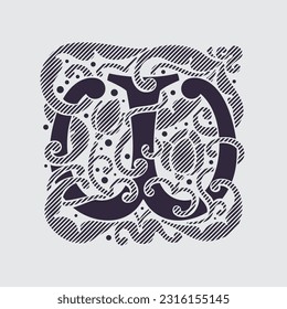 Medieval capital letter W logo in floral ornament and diagonal hatching. Vintage antique gothic style drop cap. Luxury vector initial. Victorian engraved icon for royal monogram, classic invitation.