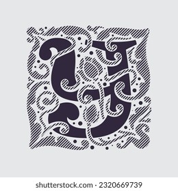 Medieval capital letter Y logo in floral ornament and diagonal hatching. Vintage antique gothic style drop cap. Luxury vector initial. Victorian engraved icon for royal monogram, classic invitation.