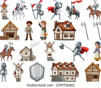 Medieval Cartoon Characters Objects Illustration Stock Vector (Royalty ...