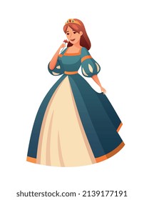 Medieval cartoon composition with isolated female character of pretty princess wearing crown on blank background vector illustration