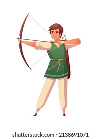 Medieval cartoon composition with isolated human character of male archer with arrows and bow vector illustration