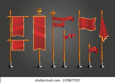 Medieval cartoon flag set. Game design assets. Fantasy concept,