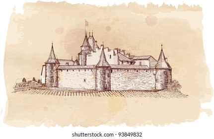 Castelo medieval Aigle na Suíça - um desenho vetorial