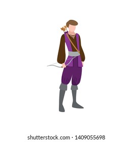 Medieval castle archer man in violet old clothes