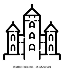 Medieval Castle Architecture Outline Icon Isolated On White Background