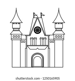 Medieval castle building black and white