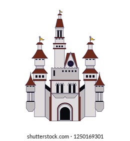 Medieval castle building blue lines