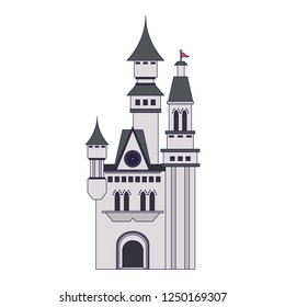 Medieval castle building blue lines