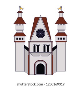 Medieval castle building blue lines