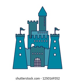 Medieval castle building blue lines