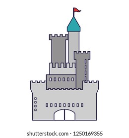 Medieval castle building blue lines