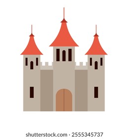 Medieval castle building vector illustration, fairy tale fantasy castle fortress clip art image