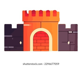 Castillo medieval construido con antiguas paredes de ladrillo icono aislado