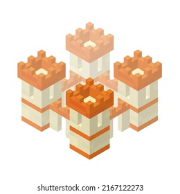 Medieval castle built from blocks in isometric style for print and games.Vector illustration.