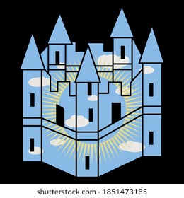 Medieval castle as cloudy day with shining sun inside. Creative concept.