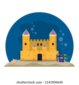 medieval castle with coffer under water