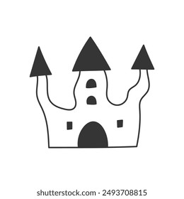 Medieval Castle Doodle Art. Hand drawn gothic architecture symbol. Isolated line vector illustration