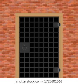 Medieval castle door with steel bars vector illustration