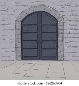 Medieval castle doors. Hand drawn sketch. Vector illustration