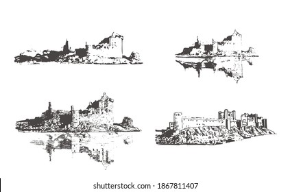 Medieval Castle Drawing Sketch Pack Vector 