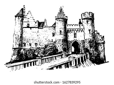 Medieval Castle Drawing Sketch Vector