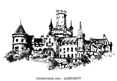 Medieval Castle Drawing Sketch Vector 