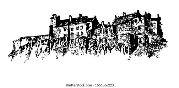 Castillo medieval. Dibujo de vectores, esbozo