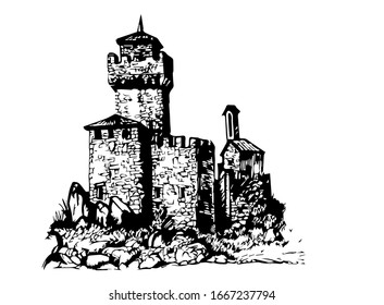 Medieval Castle Drawing Sketch Vector