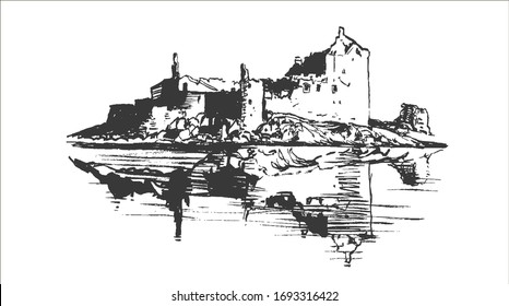 Medieval Castle Drawing Sketch Vector 