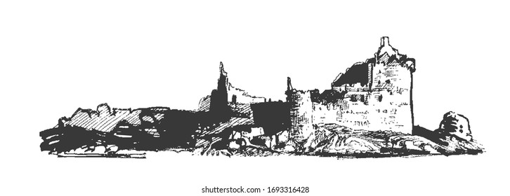 Medieval Castle Drawing Sketch Vector 