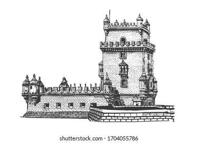 Medieval Castle Drawing Sketch Vector