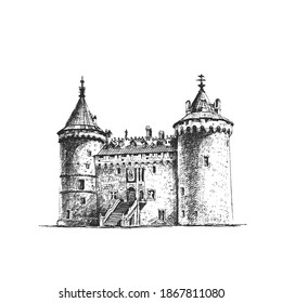 Medieval Castle Drawing Sketch Vector 