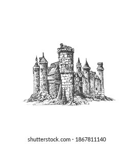 Medieval Castle Drawing Sketch Vector