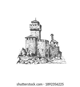 Medieval Castle Drawing Sketch Vector 