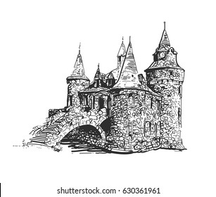 Medieval Castle Drawing Sketch Vector