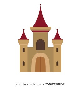 Diseño de ilustración plana de castillo medieval, Arte vectorial de castillo real de dibujos animados, ilustración de concepto de arquitectura de fantasía de reino
