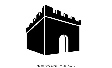 Medieval Castle Fort, black isolated silhouette