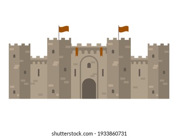 Medieval castle with fortified wall and towers, stronghold, vector