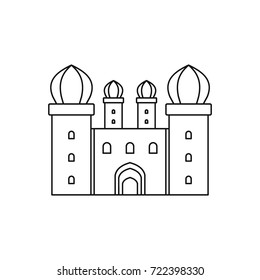 Medieval castle with fortified wall and towers icon. Outline illustration of Medieval castle vector icon for web isolated on white background