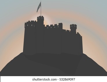 medieval castle fortress isolated silhouette outline vector illustration