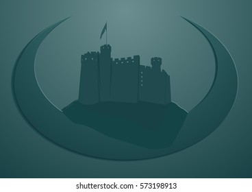 medieval castle fortress isolated silhouette outline vector illustration