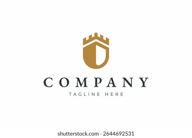 Medieval Castle Fortress Shield logo, Fortification Building logo design