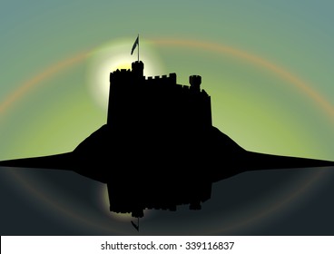 medieval castle fortress silhouette mirror reflection vector illustration