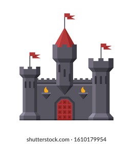 Medieval Castle, Fortress with Towers, Ancient Fortified Palace Exterior Vector Illustration